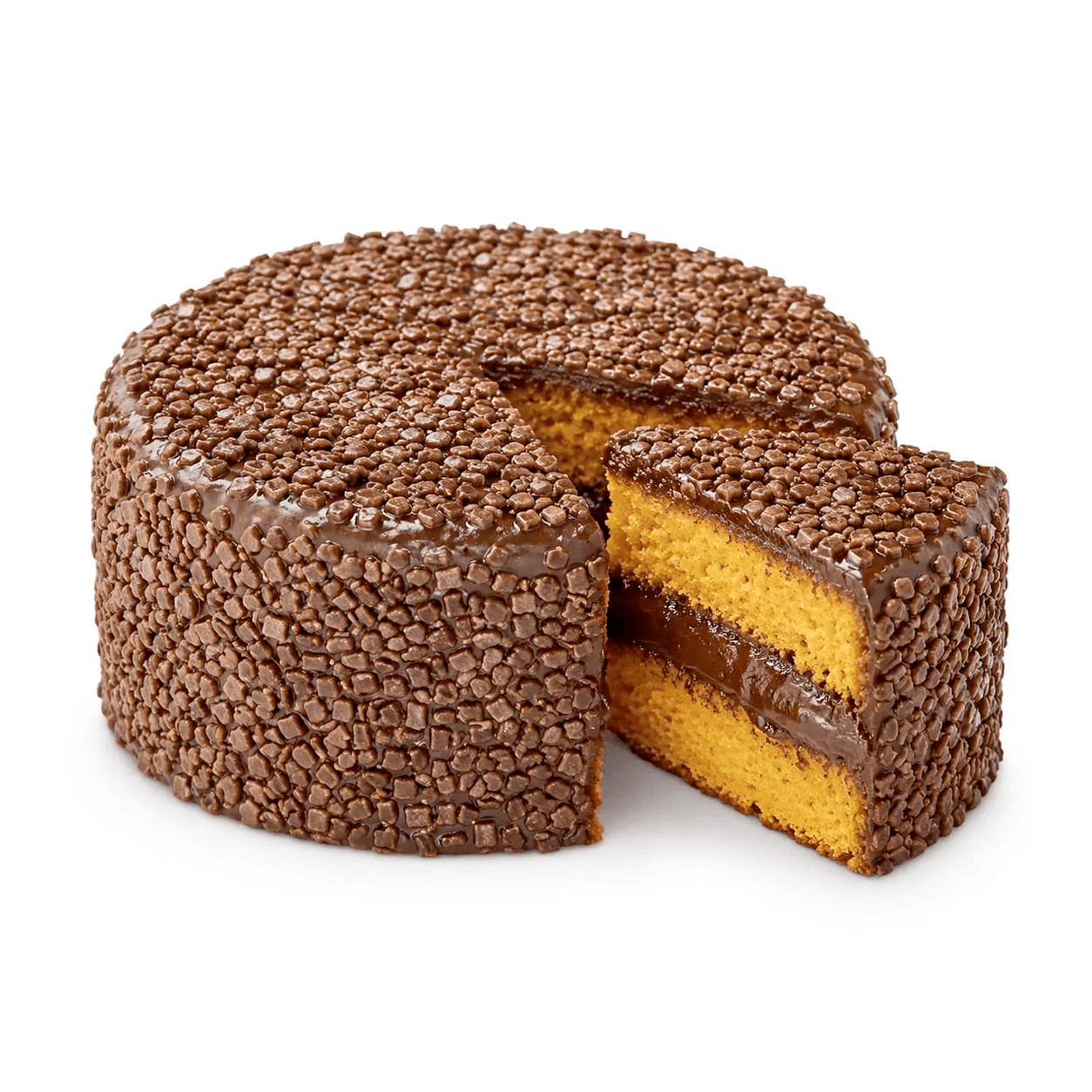 Bolo artesanal Moça Doce — cenoura com brigadeiro e granulado crocante